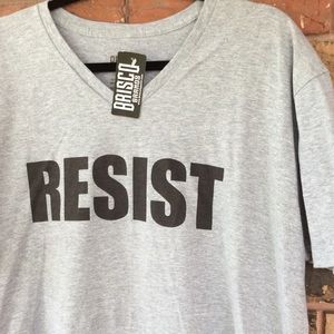 Men’s XL Ash Gray V Neck T Shirt RESIST …